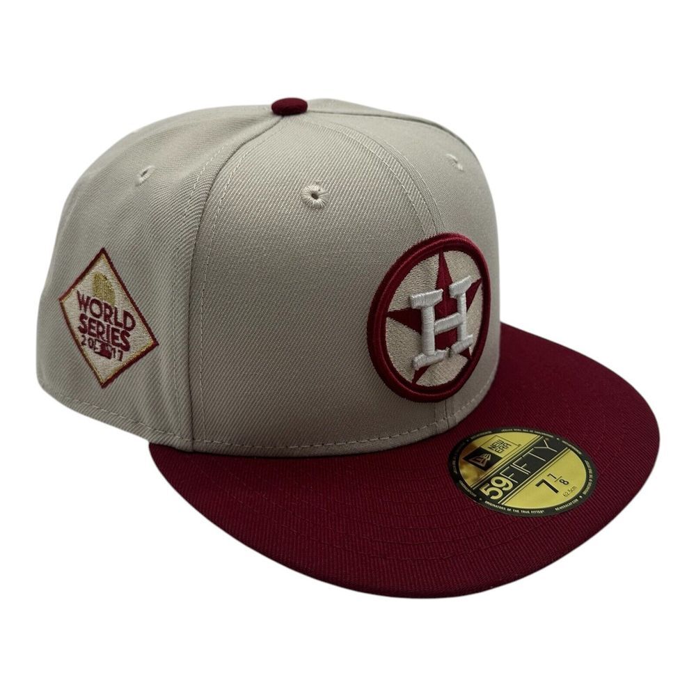 New Era 59Fifty Houston Astros Hat Cap 7 7/8 Grey Red 2017 World Series Patch